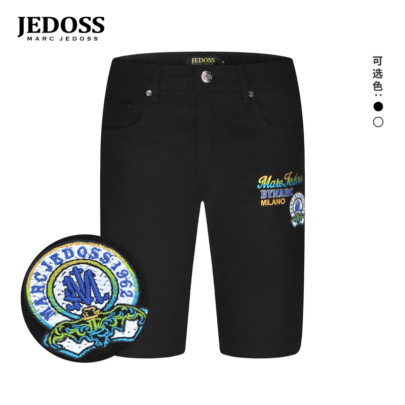 JEDOSS/爵迪斯男装2025夏季专柜新款炫彩章仔刺绣牛仔中裤BC312