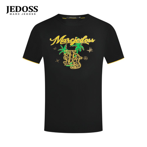 JEDOSS/爵迪斯男装春季新款时尚椰树提花烫钻短袖针织衫QC530