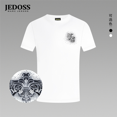 JEDOSS/爵迪斯男装2026春季新款简约LOGO立体烫钻印花短袖T恤023