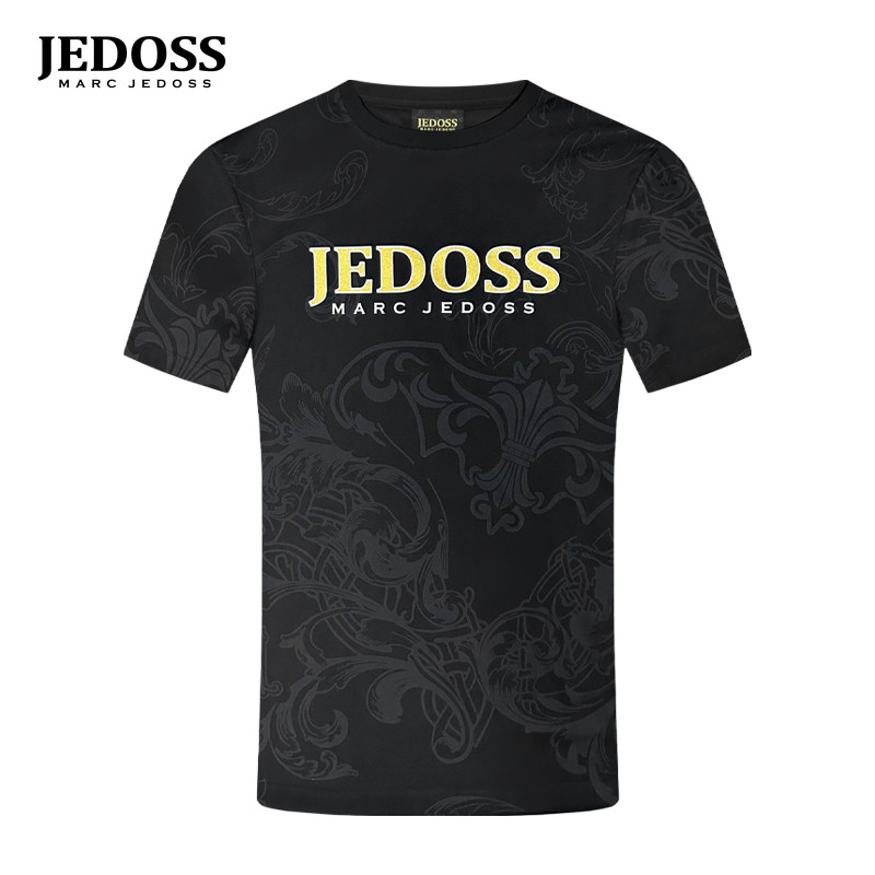 JEDOSS/爵迪斯男装春夏新款字母烫金满印花修身短袖T恤AM511