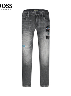 JEDOSS/爵迪斯男装秋冬专柜新款磨白磨破刺绣灰色牛仔裤BC018