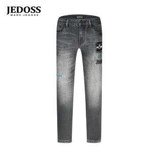 磨白磨破刺绣灰色牛仔裤 秋冬专柜新款 BC018 爵迪斯男装 JEDOSS