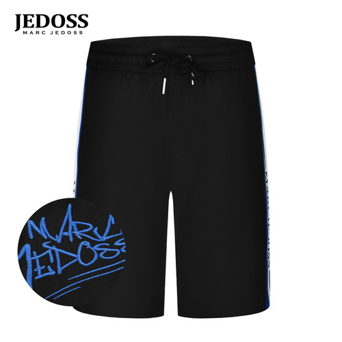 JEDOSS/爵迪斯男装春夏新款简约字母刺绣织带拼接针织中裤115