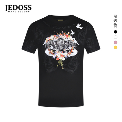 JEDOSS/爵迪斯男装2026春夏新款花卉LOGO胶印烫钻短袖T恤潮172BS