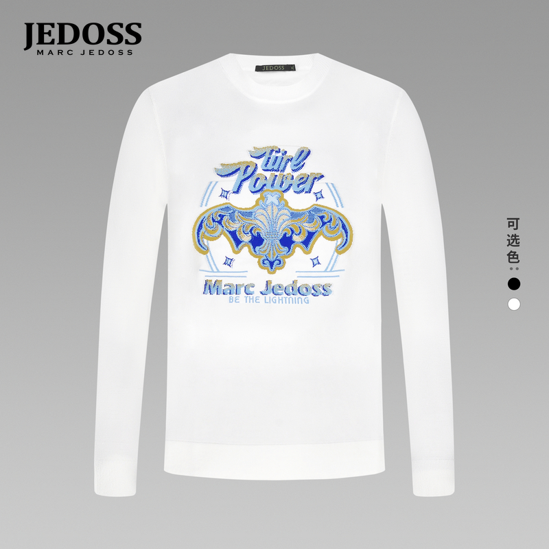 JEDOSS/爵迪斯男装2025秋季新款LOGO撞色提花烫钻长袖针织衫ZS003