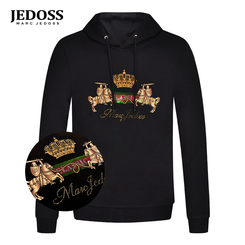 JEDOSS/爵迪斯男装秋冬专柜新款欧式烫金烫钻连帽卫衣潮KN155