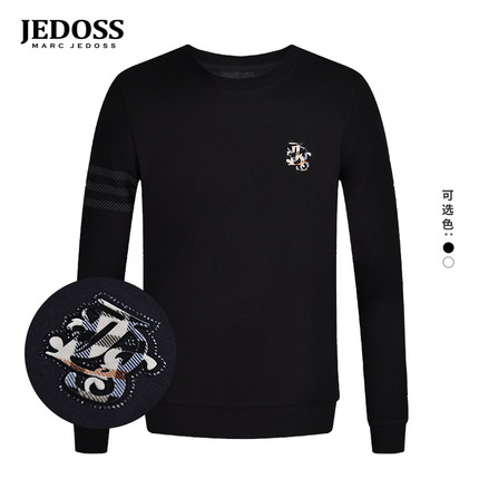 JEDOSS/爵迪斯男装秋冬新款简约LOGO烫钻三杠修身无帽卫衣718