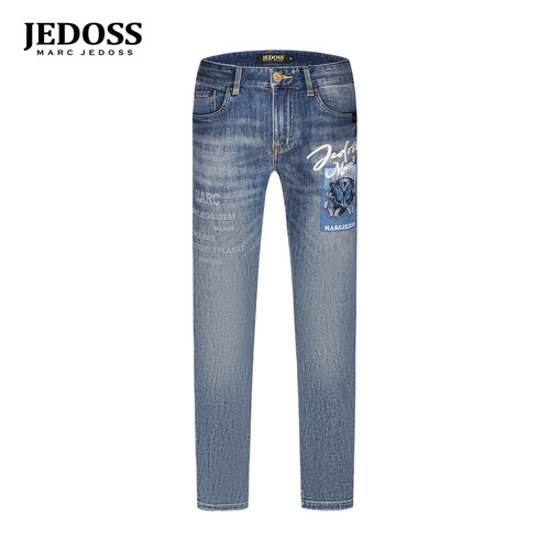 JEDOSS/爵迪斯男装2026夏季新款压凸刺绣蝴蝶胶印牛仔裤潮101SX