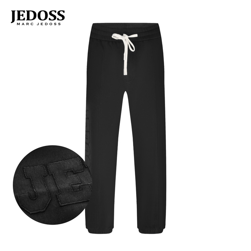 JEDOSS/爵迪斯男装2025初秋新款简约刺绣拼贴针织直筒裤微阔258