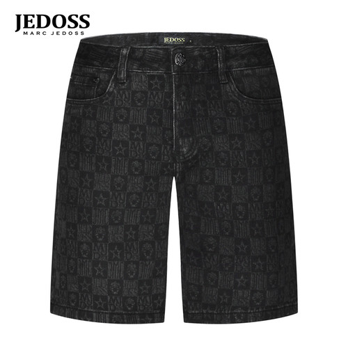 JEDOSS/爵迪斯男装春夏新款字母满水印牛仔中裤潮微阔YH359B