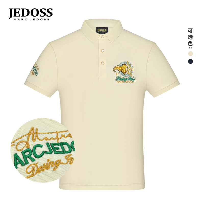 JEDOSS/爵迪斯男装2025春夏新款简约胸标刺绣章仔短袖POLO衫AM076