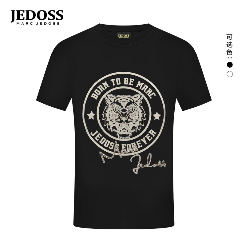 JEDOSS/爵迪斯男装春夏新款绒感贴布烫钻虎头短袖T恤潮AM094