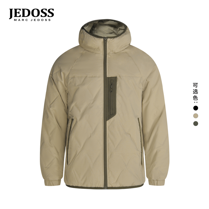 JEDOSS/爵迪斯男装2025秋冬专柜新款错位拉链商务连帽羽绒YX016