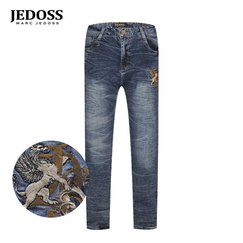 爵迪斯秋冬新款刺绣牛仔长裤