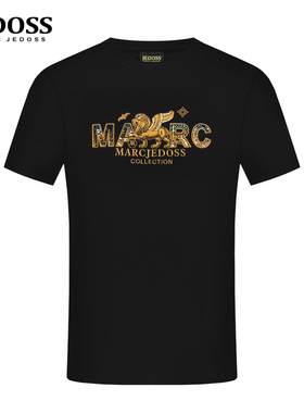 JEDOSS/爵迪斯男装2025春季新款金线刺绣飞狮烫钻短袖T恤潮HM551