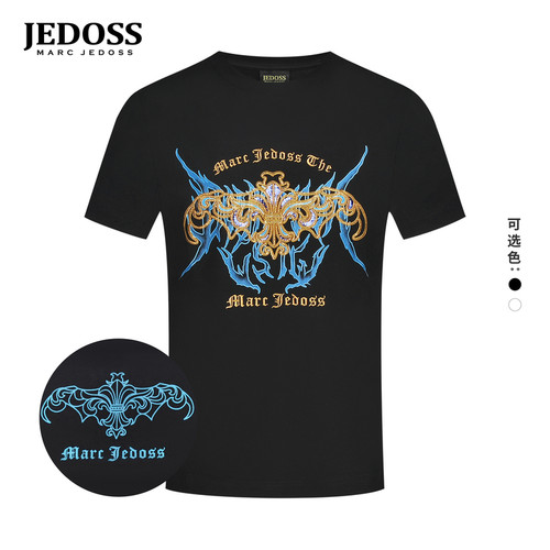 JEDOSS/爵迪斯男装2025春季新款LOGO金线刺绣胶印短袖T恤潮BZ118