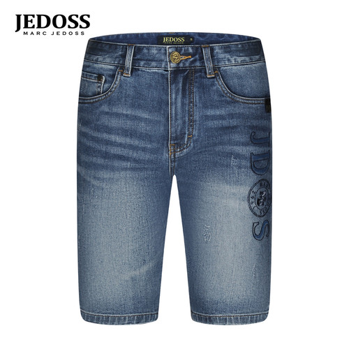 JEDOSS/爵迪斯男装2025夏季专柜新款简约字母章仔刺绣牛仔中裤216