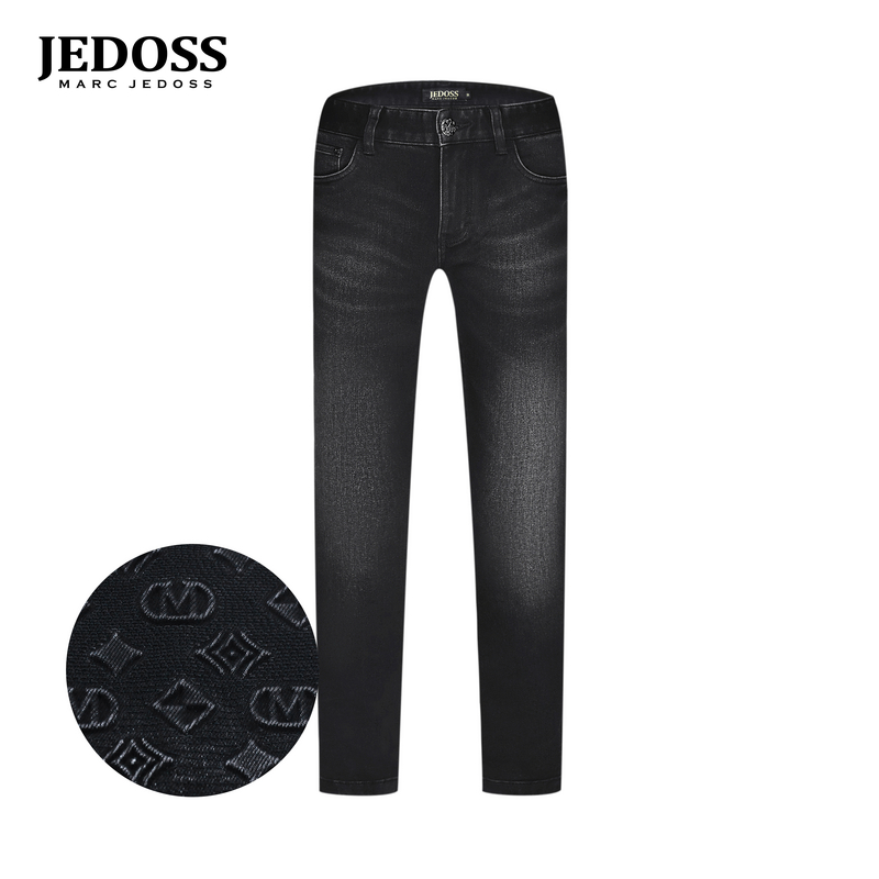 JEDOSS/爵迪斯男装秋冬专柜新款简约字母压凸黑色牛仔裤YL108