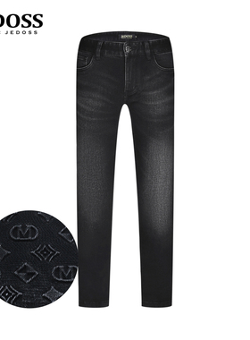 JEDOSS/爵迪斯男装秋冬专柜新款简约字母压凸黑色牛仔裤YL108