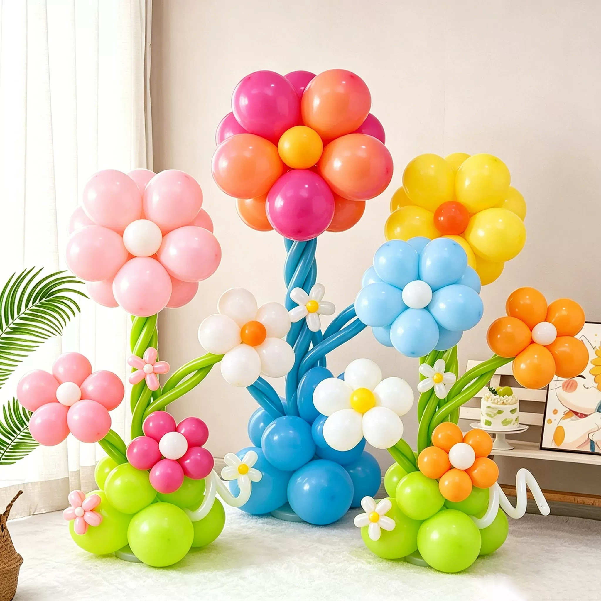 气球儿童花朵生日立柱开业装饰品幼儿园五瓣场景布置活动门口路引