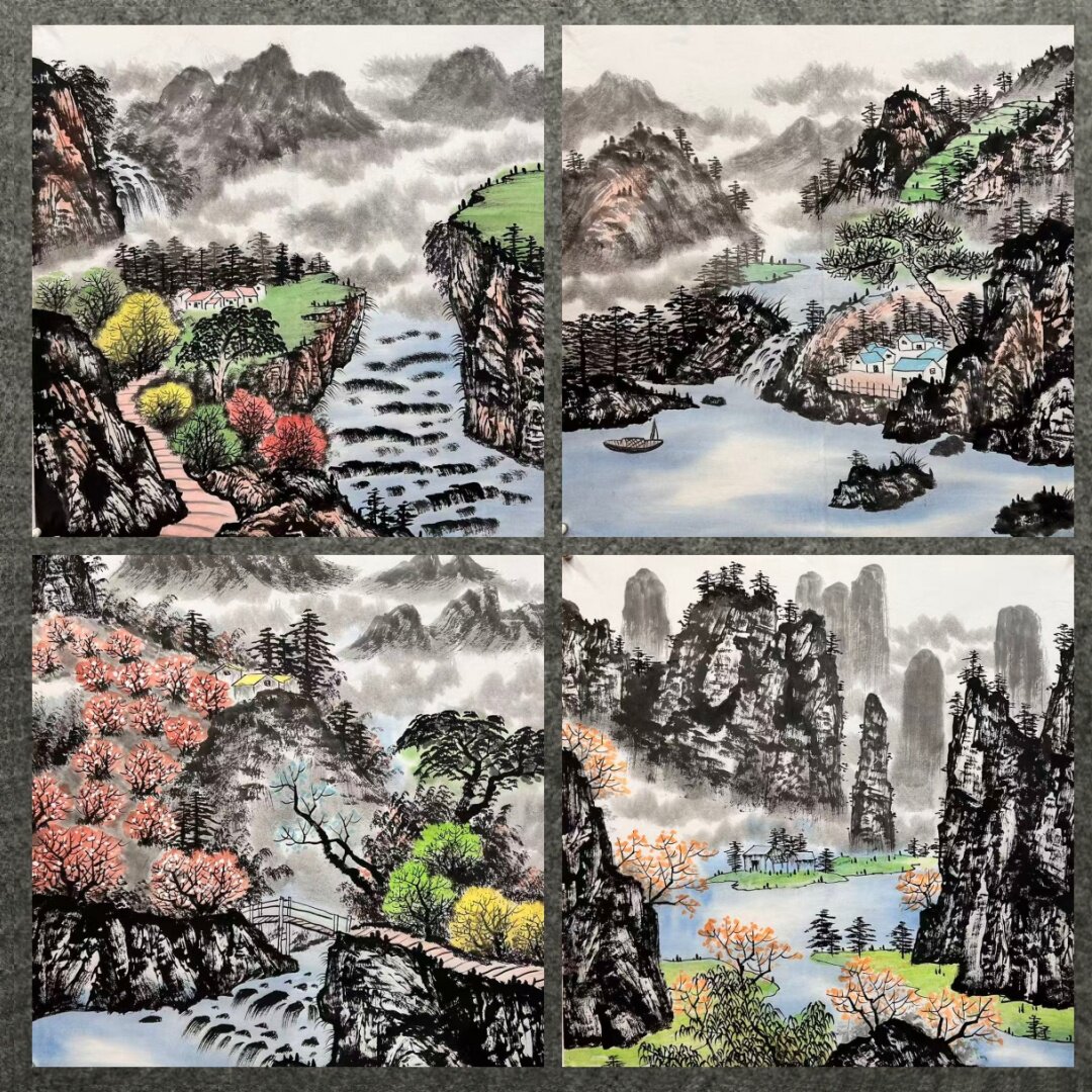 墨香村装饰国画批发纯手绘四尺斗方山水画源远流长MK3091521-40