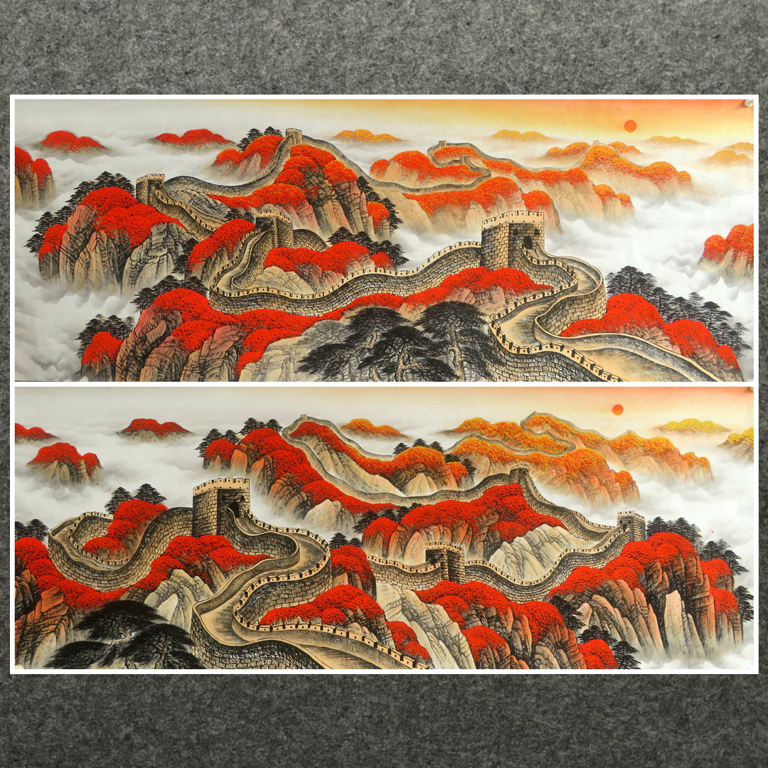 98墨香村国画山水画纯手绘小六尺长城鸿运当头雄风图MN4101301-11