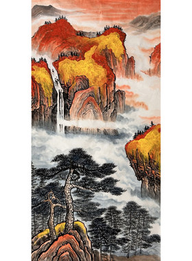 墨香村中堂装饰国画纯手绘书画四尺山水画源远流长ME5062302-5