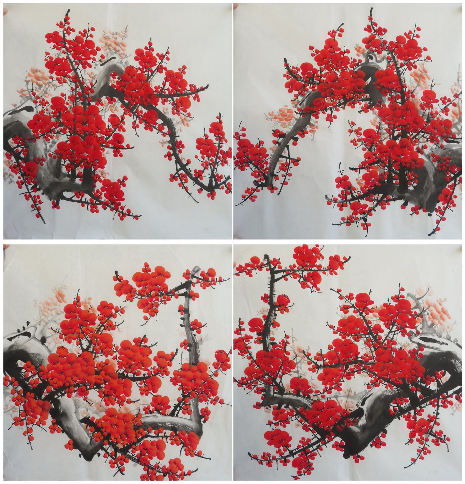 墨香村书房装饰国画办公挂画花鸟纯手绘梅花 红梅报喜m