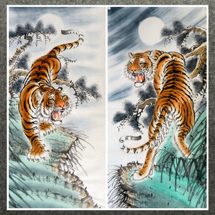 墨香村装饰国画下山虎酒店走廊字画上山虎纯手绘四尺老虎 雄风01