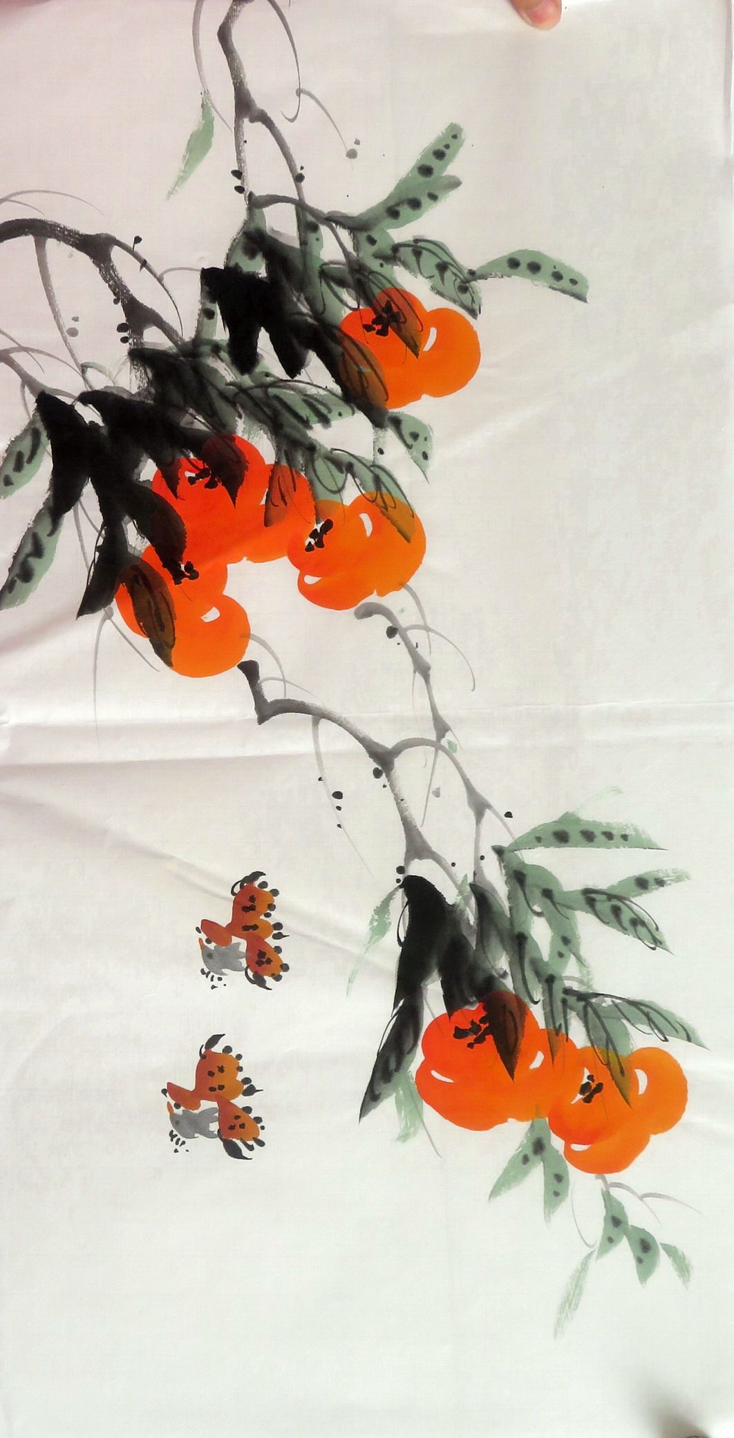 墨香村中堂装饰国画纯手绘花鸟画餐厅走道挂画四尺四开柿子17