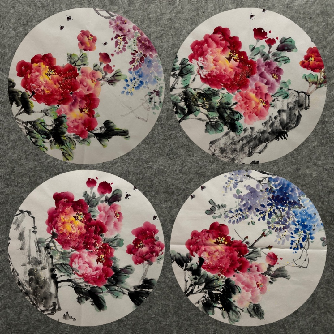 直径68厘米国画批发花鸟字画纯手绘圆形牡丹兰花紫藤MS5111831-60