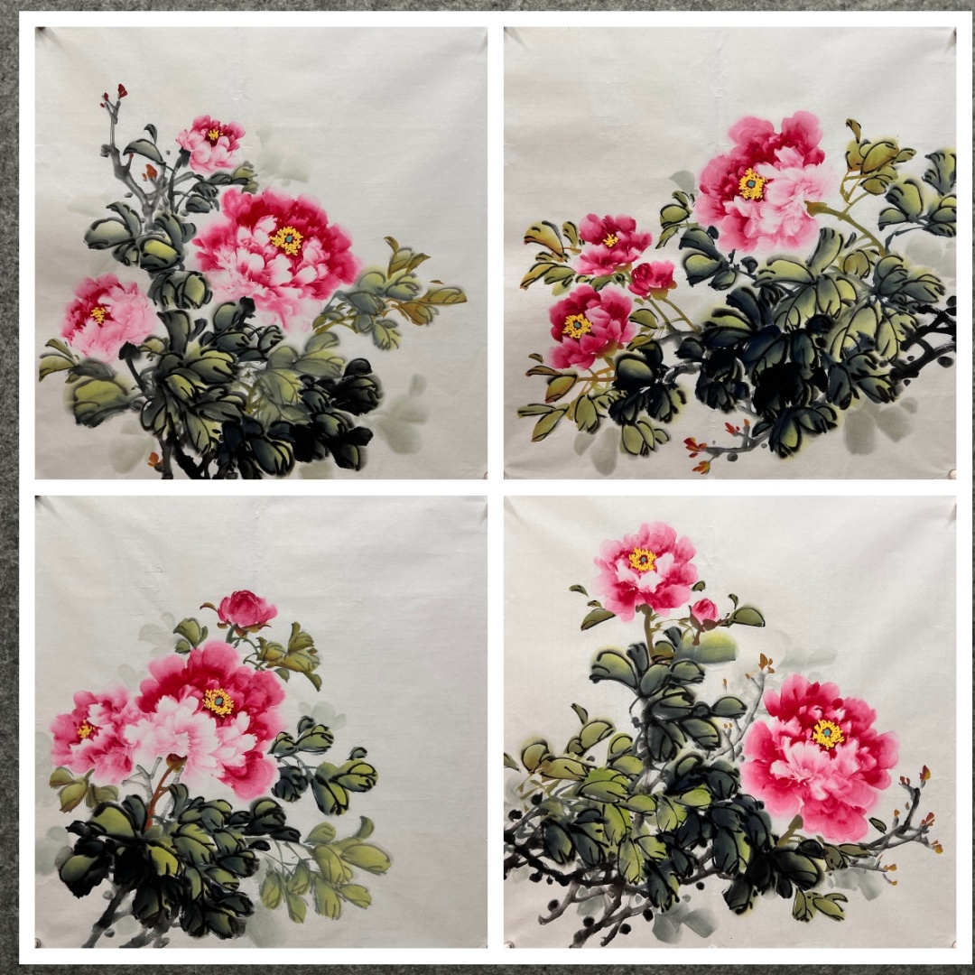 墨香村装饰国画纯手绘花鸟画四尺斗方牡丹花开富贵MX2072501-12