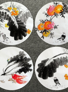 直径50厘米玄关装饰国画批发字画纯手绘走道花鸟圆形花鸟画画芯01