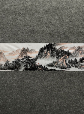 墨香村横幅装饰国画纯手绘四尺对开山水画富水长流MN2110901-17