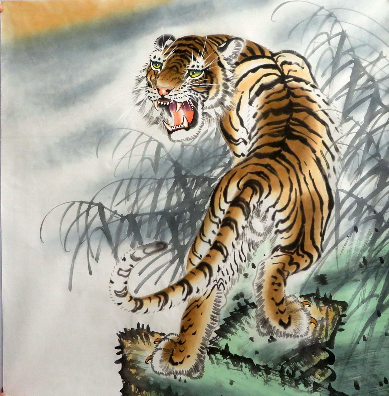 墨香村特价上山虎装饰国画下山虎挂画手绘四尺斗方老虎mh20109018