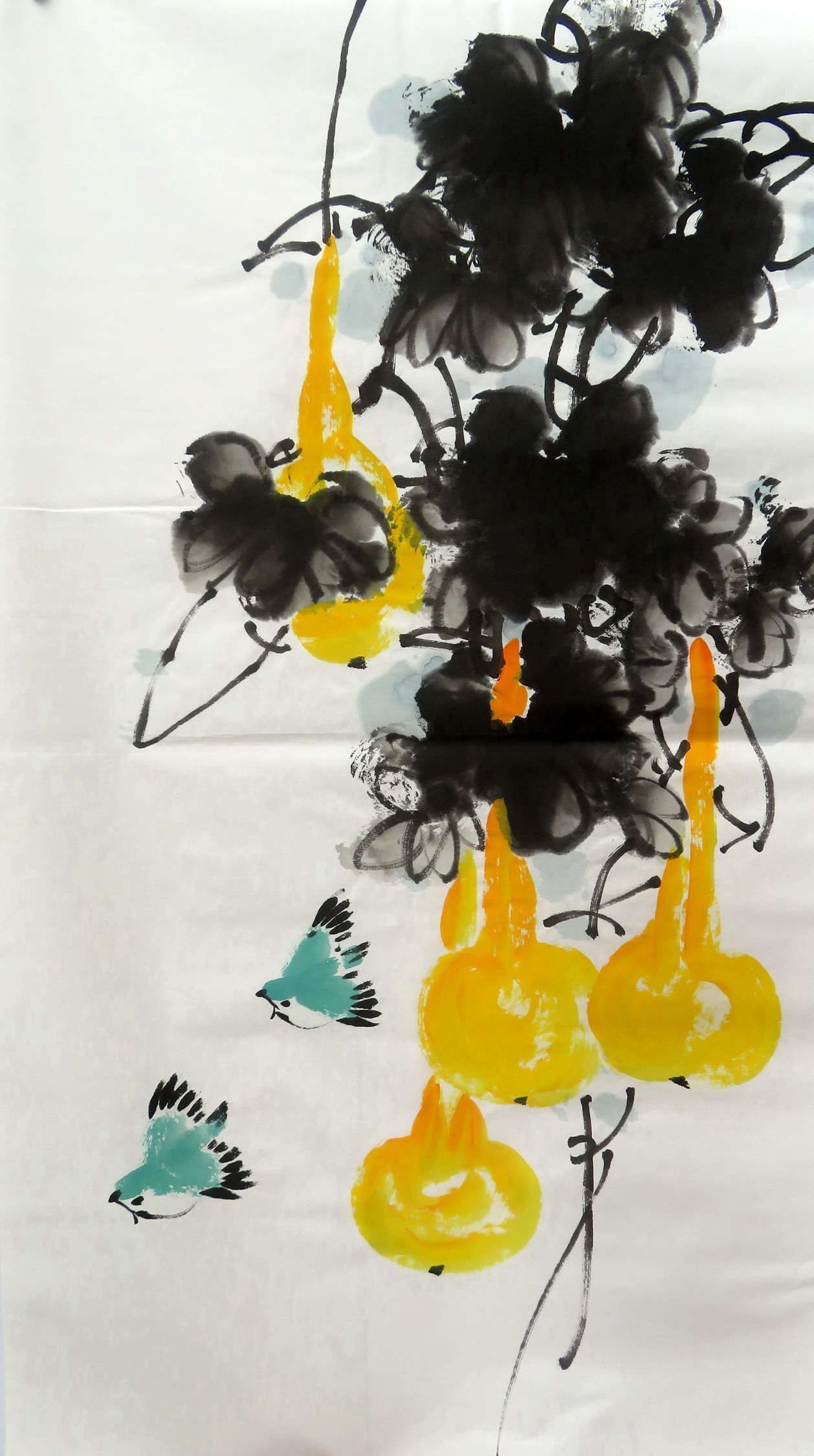 墨香村中堂餐厅精美装饰国画花鸟蔬菜纯手绘三尺葫芦福禄满堂58