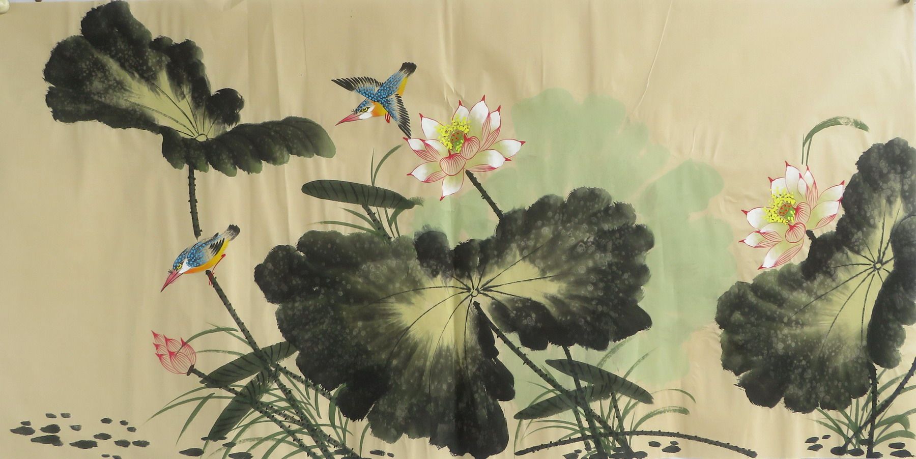 墨香村特价横幅装饰国画仿古纸花鸟画纯手绘四尺荷花 荷塘清趣25