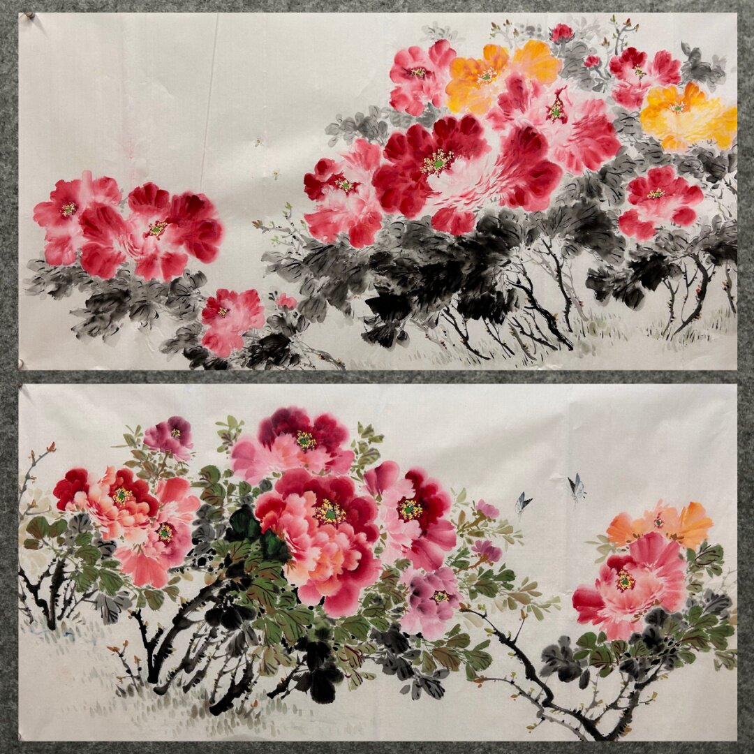 136X68厘米装饰国画花鸟字画纯手绘四尺牡丹花开富贵MD6032201-19