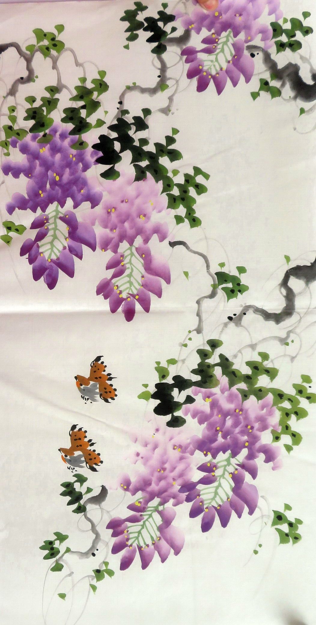 墨香村中堂装饰国画纯手绘花鸟画餐厅走道挂画四尺四开紫藤25