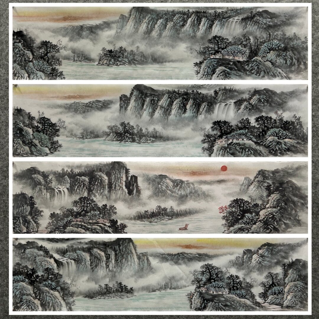 墨香村水墨装饰国画纯手绘四尺对开山水画福地雅居未装裱01