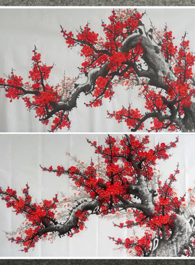 墨香村横幅装饰国画花鸟字画手绘六尺梅花红梅报喜MN1020101-20