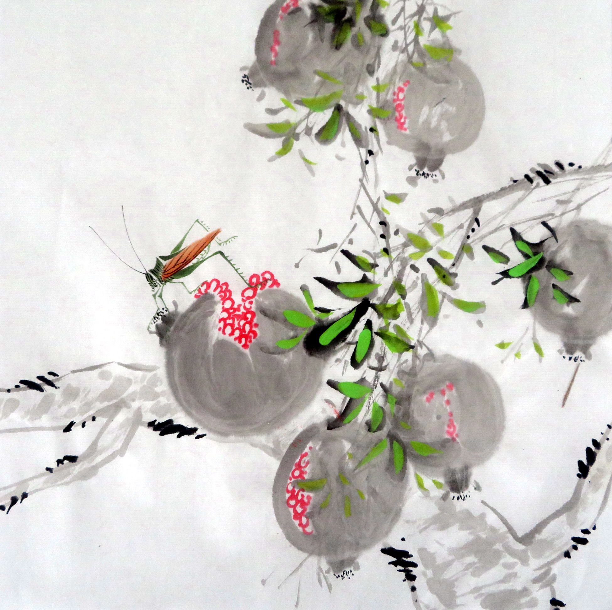 【墨香村】精美装饰国画写意花鸟纯手绘四尺八开石榴 小品06