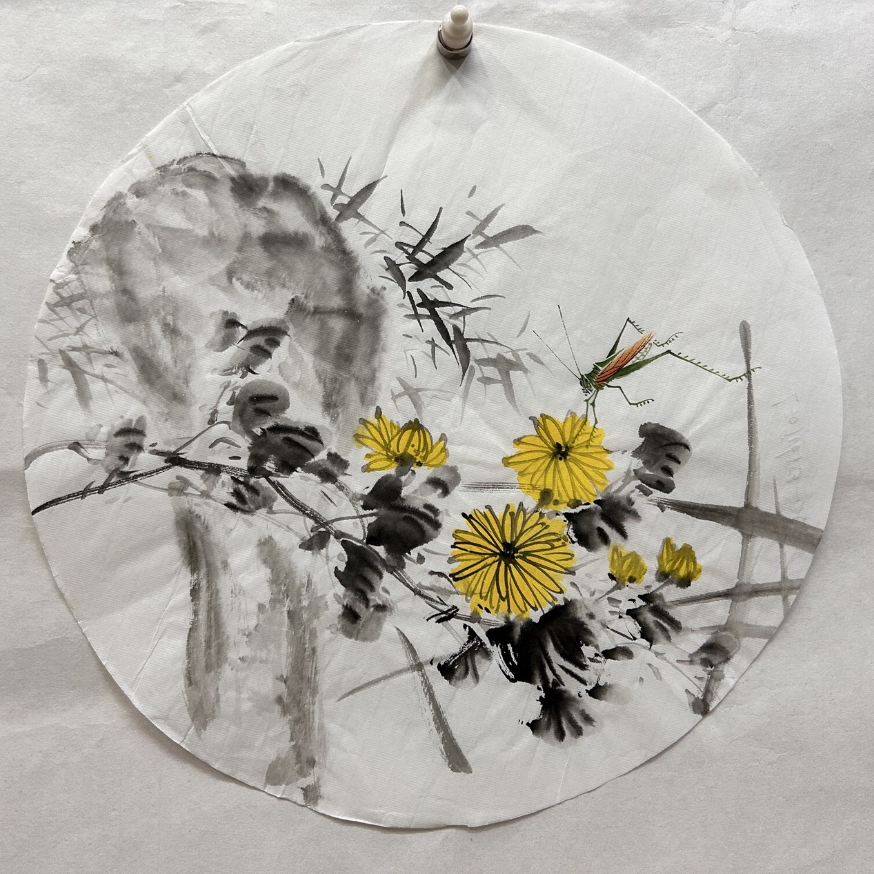 画面有黄点装饰国画纯手绘走廊过道圆形牵牛花鸟画MT50701245-269图片