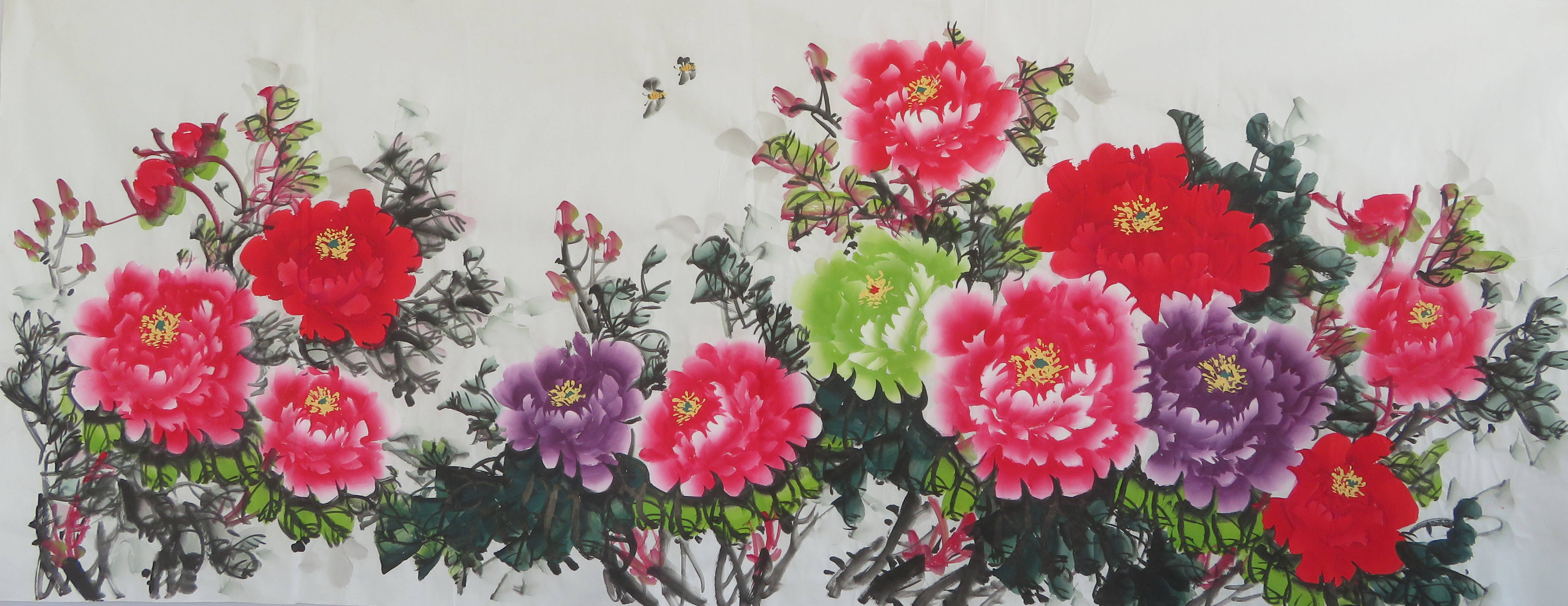 【墨香村】装饰国画花鸟画纯手绘小六尺牡丹富贵图mh1062801