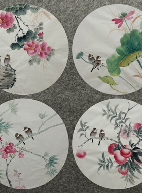 直径48厘米玄关装饰国画纯手绘走道柿子花鸟圆形葡萄花鸟画画芯01