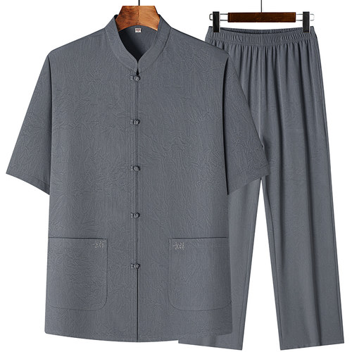 中老年唐装男士短袖套装