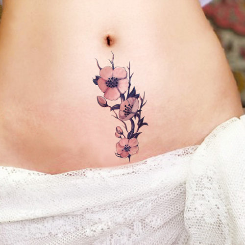 新款彩色花朵纹身贴防水女持久剖腹产疤痕贴性感仿真横竖遮疤刺青