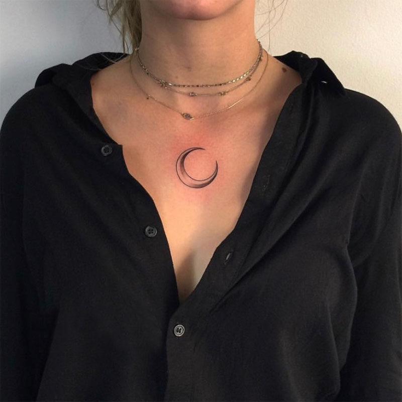 胸前欧美风月亮黑色防水男女仿真渐变月牙纹身贴
