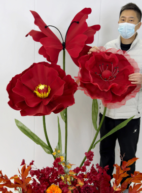 巨型纸艺花红色婚庆新年装饰场景花仿真虞美人橱窗展示防水仿真花