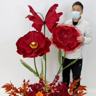 巨型纸艺花红色婚庆新年装饰场景花仿真虞美人橱窗展示防水仿真花